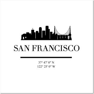 SAN FRANCISCO CALIFORNIA BLACK SILHOUETTE SKYLINE ART Posters and Art